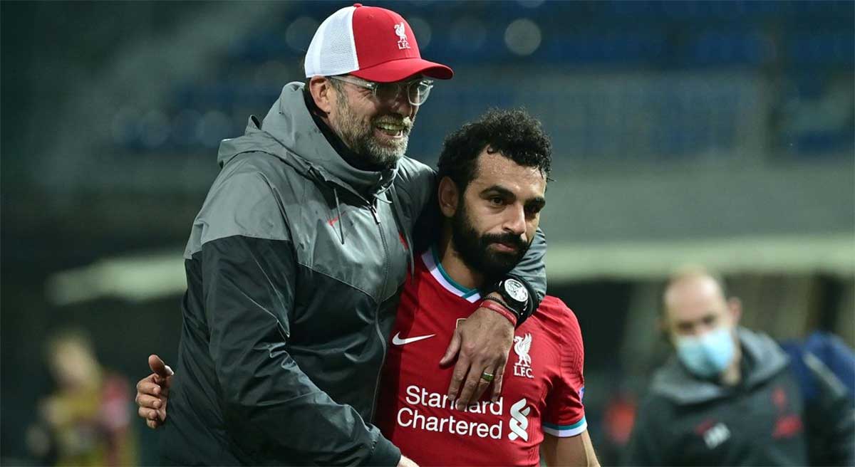 Manajer Liverpool Jurgen Klopp dan Mohamed Salah.