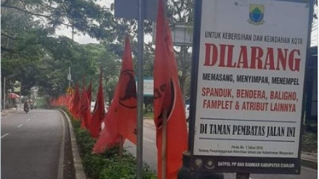 Sudah Ada Papan Larangan Tapi PDIP Masih Pasang Bendera, Warganet: Bansos Aja Digarong Aaplagi Cuma Itu