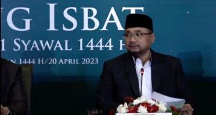 Menteri Agama Yaqut Cholil Qoumas, dalam konferensi pers yang digelar usai Sidang Isbat 1 Syawal 1444Hdi Kantor Kementerian Agama, Jalan MH Thamrin No. 6, Jakarta, Kamis (20/4).(Foto: Tangkapan Layar Youtube Kemenag RI)